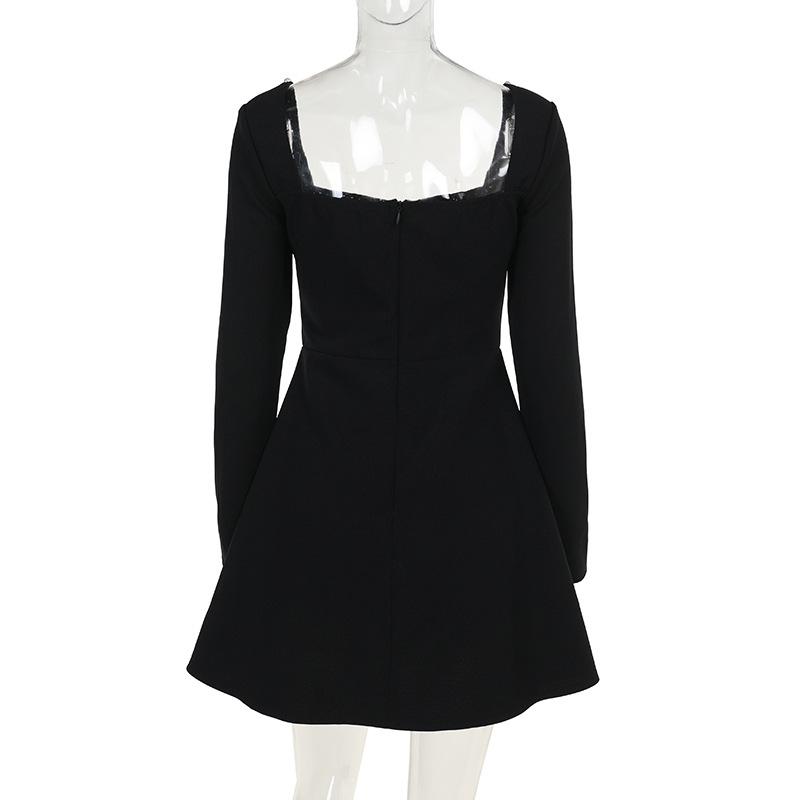 Square neck long sleeve beaded mini dress