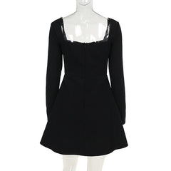 Square neck long sleeve beaded mini dress