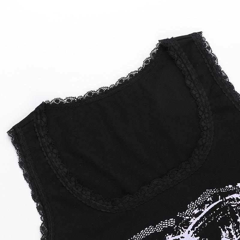 U neck lace hem abstract tank top