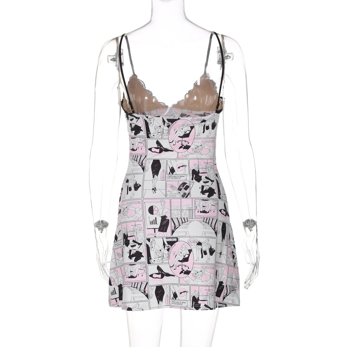 V neck abstract lace cami mini dress