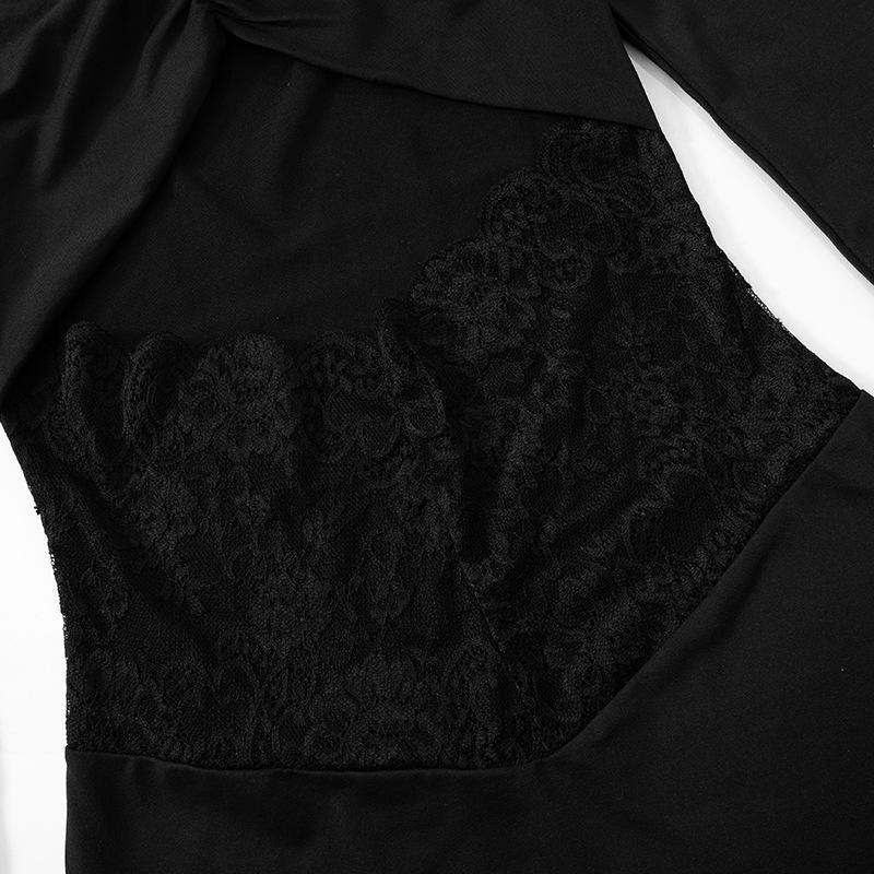 Off shoulder long sleeve hollow out lace mini dress