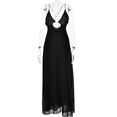 Flower applique v neck ruched zip-up cross back maxi dress  | black rave dress  | black rave dress