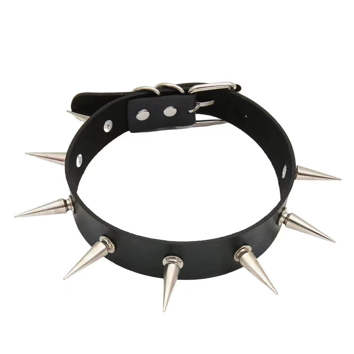 PU leather rivet o ring metal chain necklace