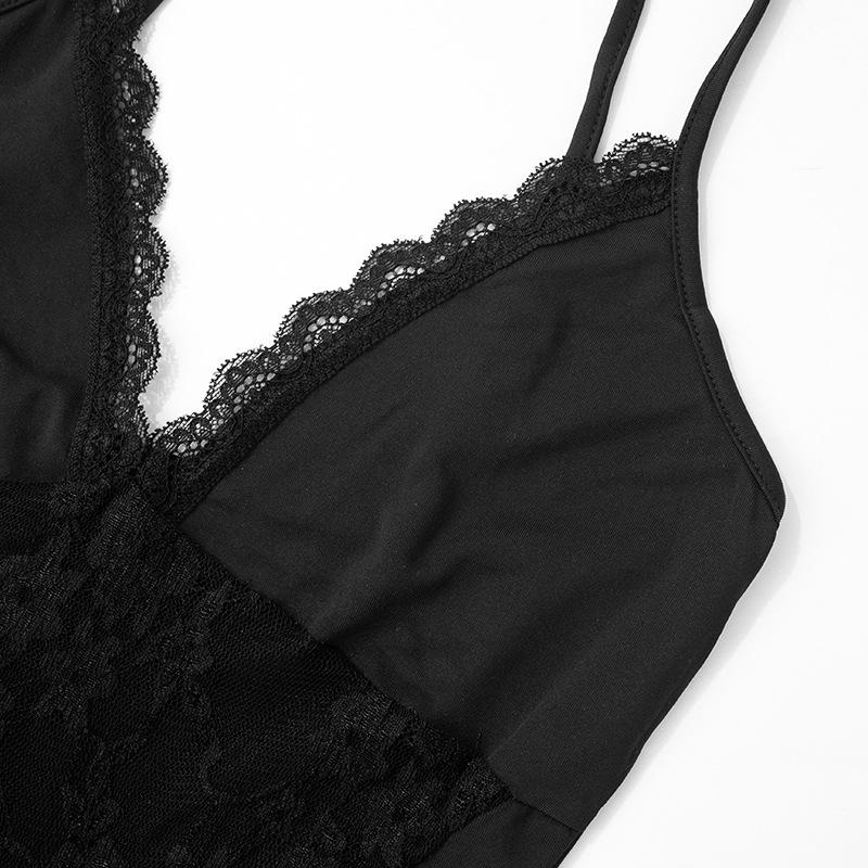 V neck lace hem patchwork cami romper