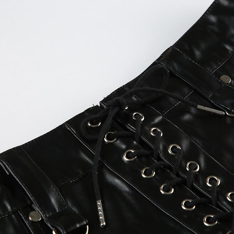 PU leather lace up short pant