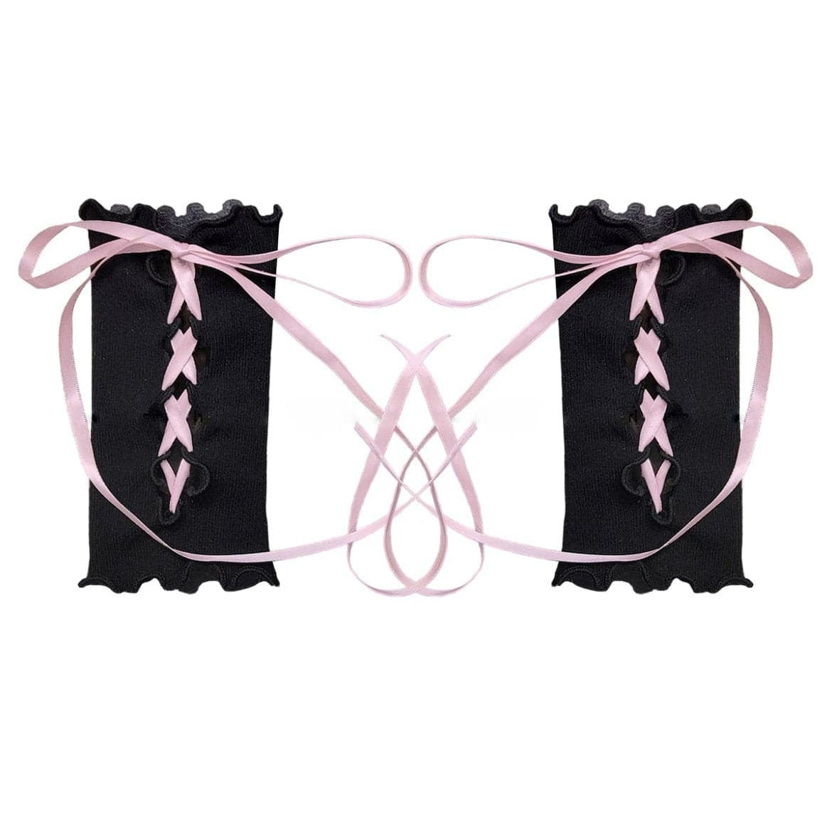 Ruffle lace up solid gloves