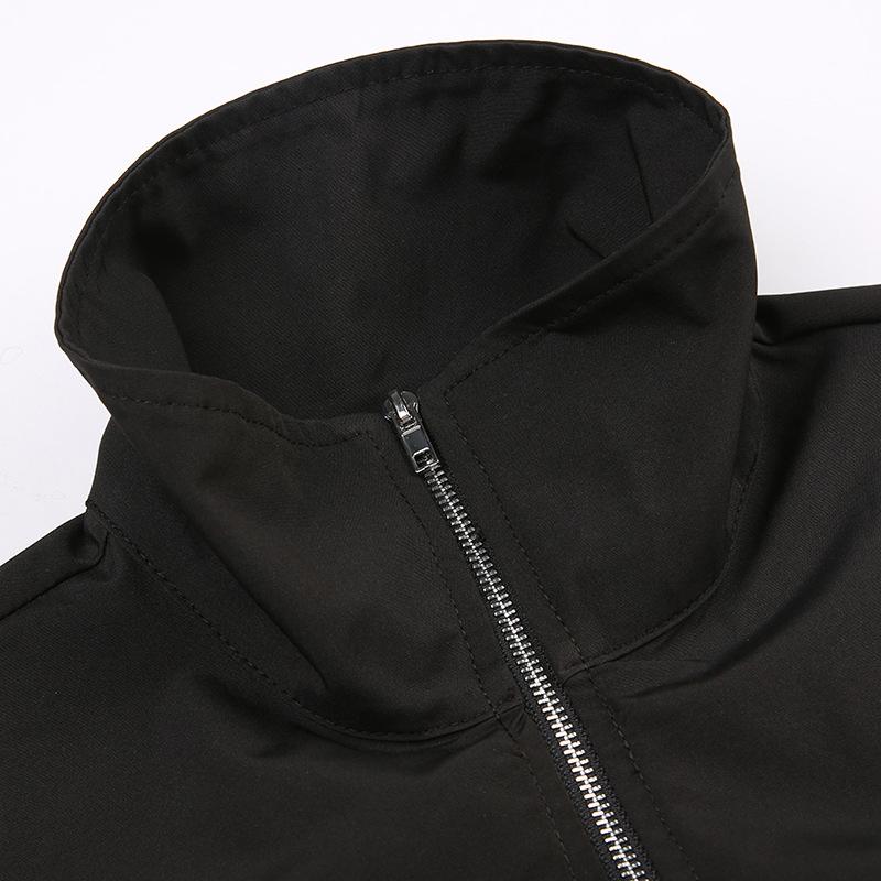 High neck long sleeve hollow out buckle crop coat top