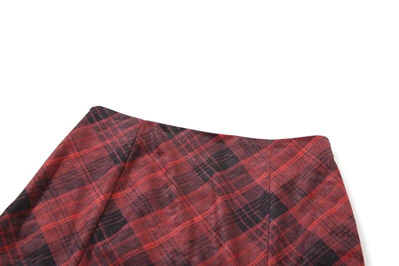 Plaid zip-up ruffle maxi skirt