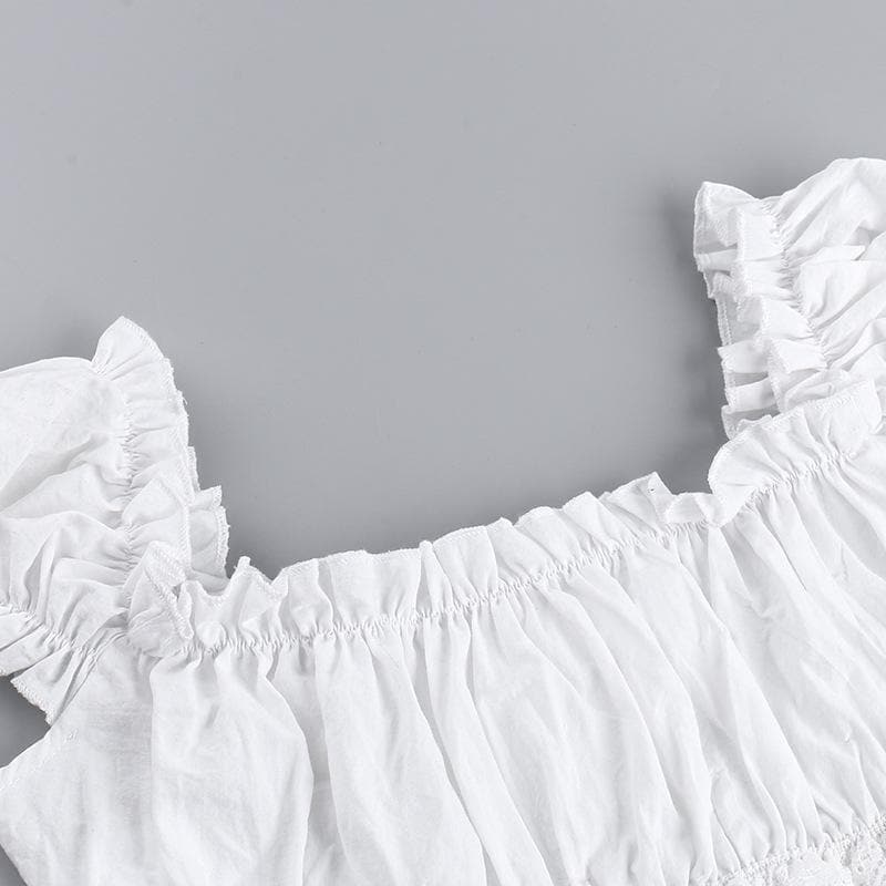Short puff sleeve ruched ruffle bowknot crop top