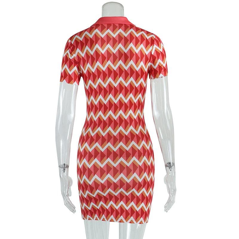 Short sleeve contrast turnover collar button mini dress  | red tango dress