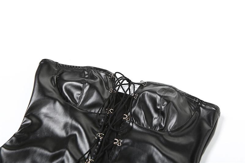 PU leather lace up backless mini dress