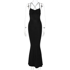 Cross back solid low cut backless cami midi dress  | black rave dress  | black rave dress