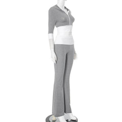 Hoodie zip-up contrast sports pants set
