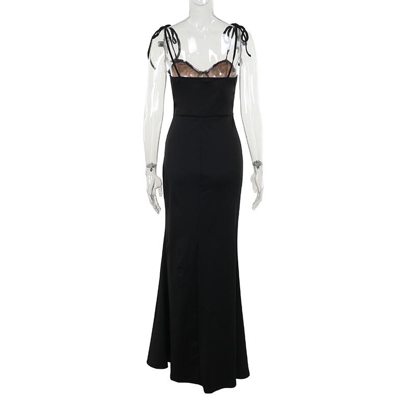 Sweetheart neck lace patchwork slit cami maxi dress