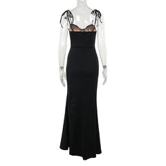 Sweetheart neck lace patchwork slit cami maxi dress