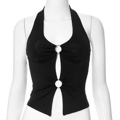 Halter v neck o ring backless top
