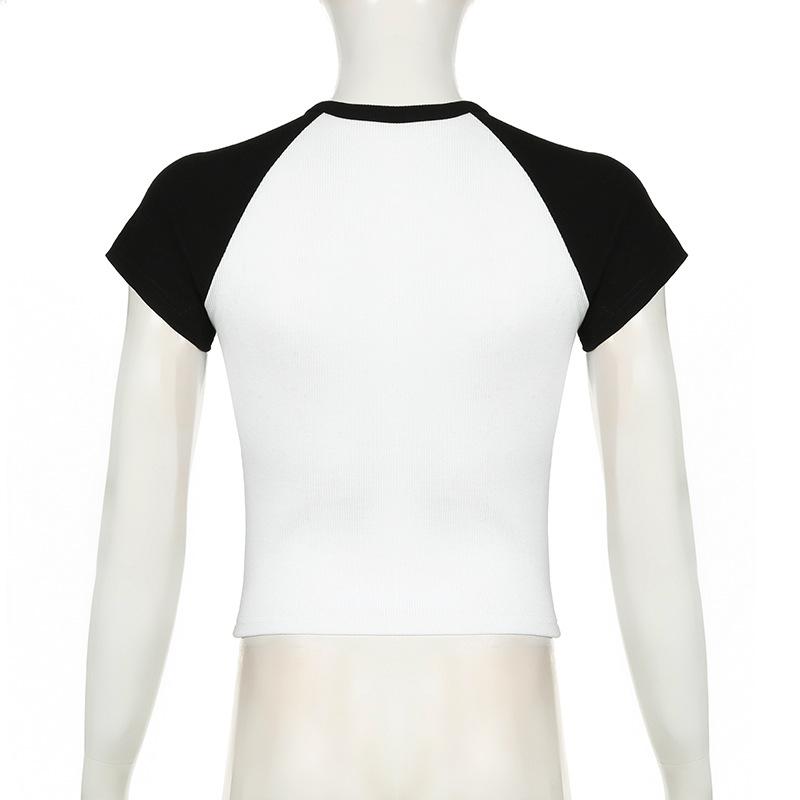 Short sleeve crewneck ribbed print top