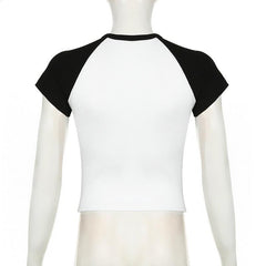 Short sleeve crewneck ribbed print top