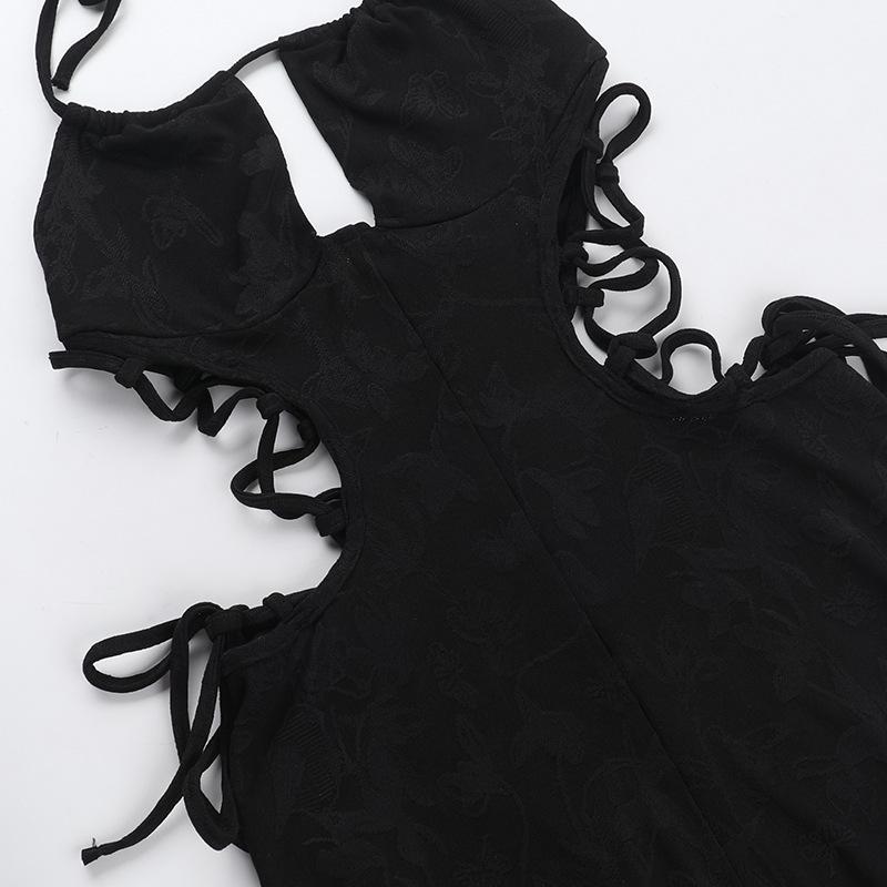 Halter hollow out self tie jumpsuit