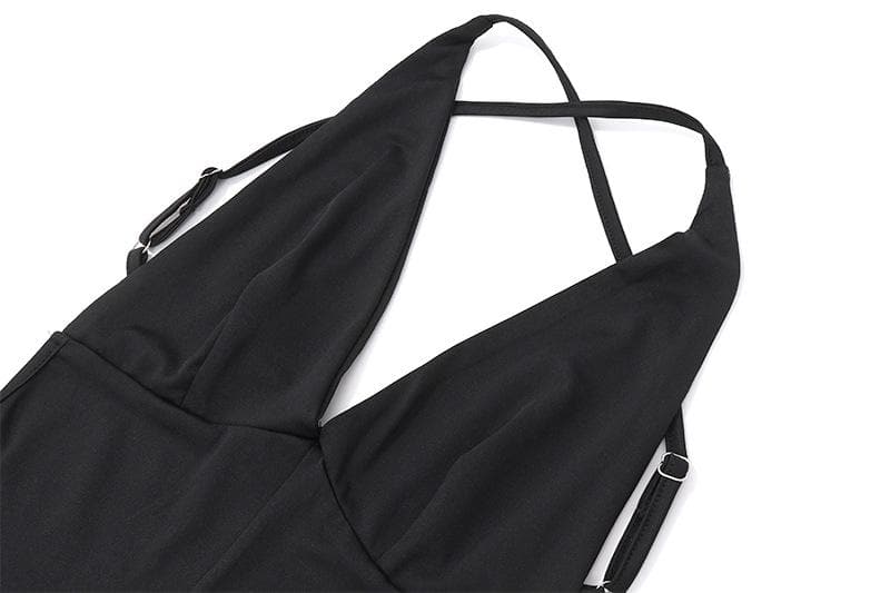 Deep V neck cross back backless ruched solid cami romper