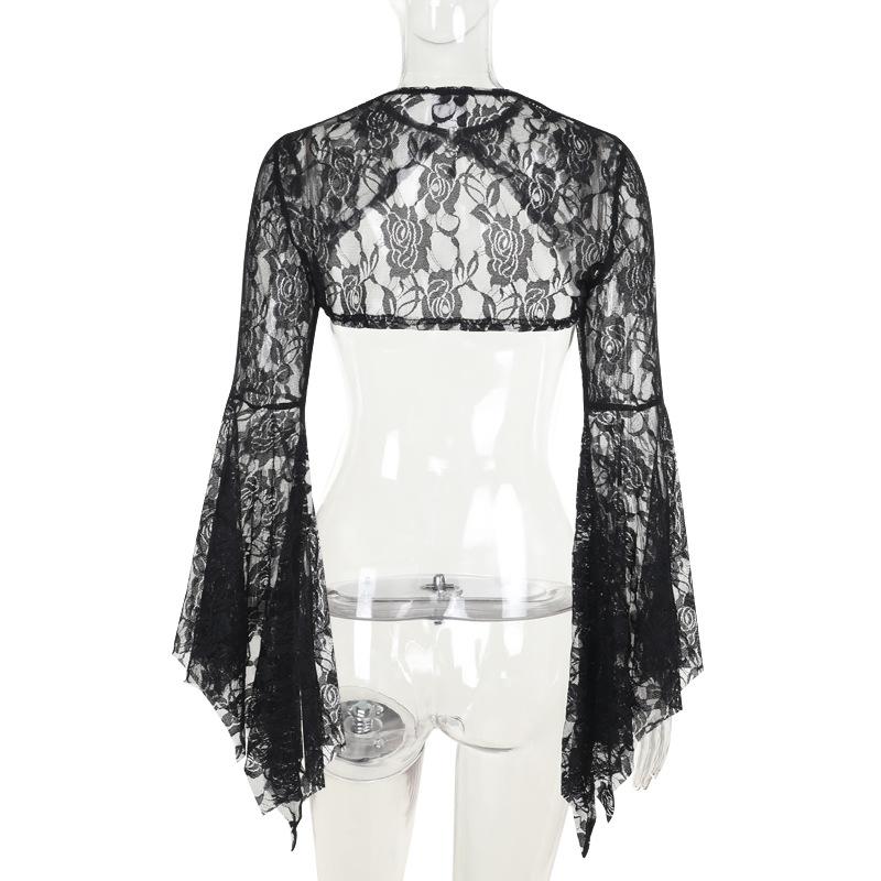 Long flared sleeve lace rhinestone applique shrug