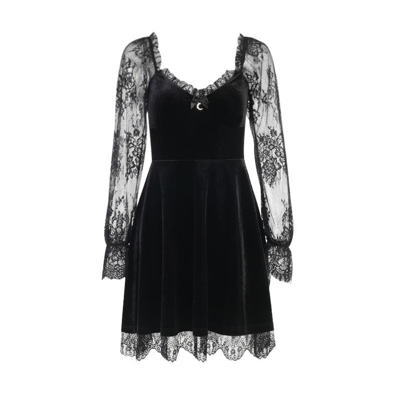 Velvet lace patchwork long sleeve contrast mini dress  | red tango dress