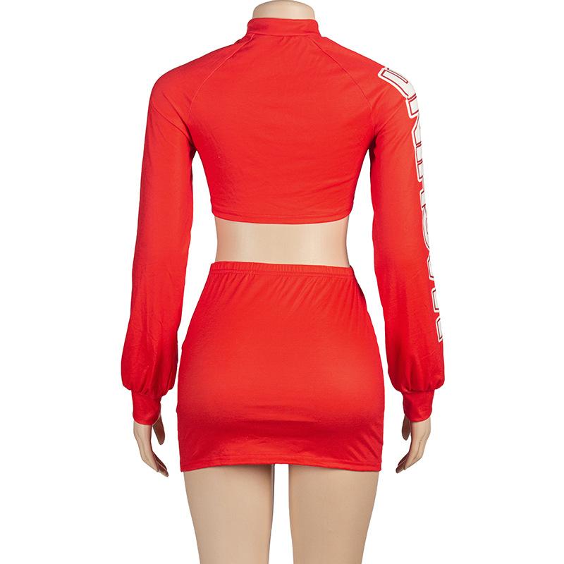 Long sleeve letter print crop mini skirt set