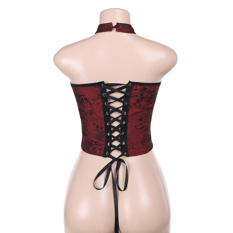 Halter o ring lace up backless top