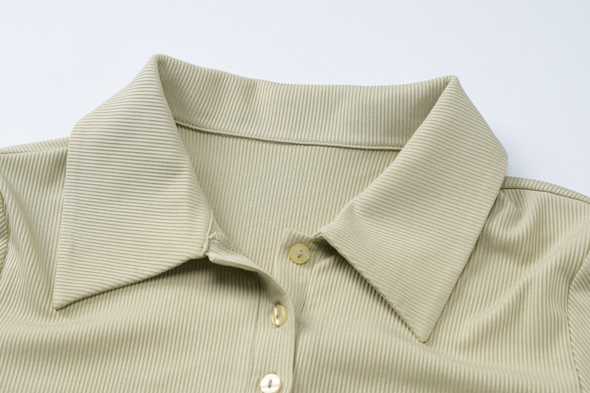 Turnover collar long sleeve button top