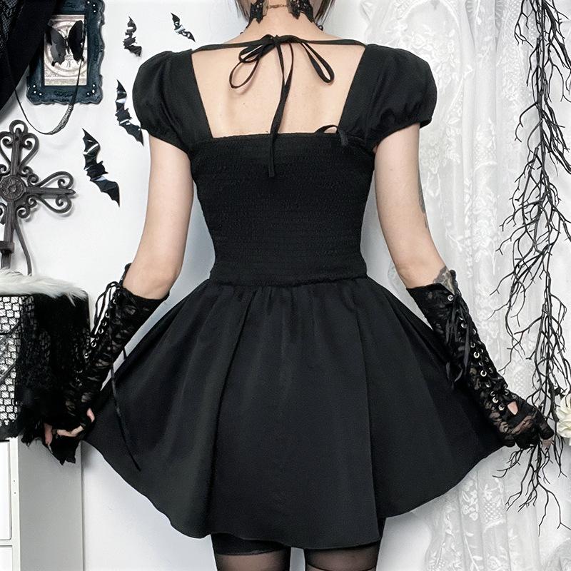 Puff sleeve ruched lace up smocked mini dress
