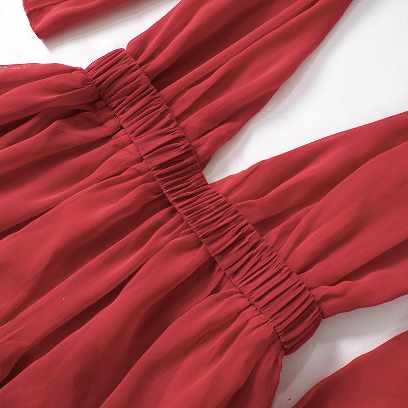 Deep v neck chiffon backless knotted ruffle mini dress  | red tango dress