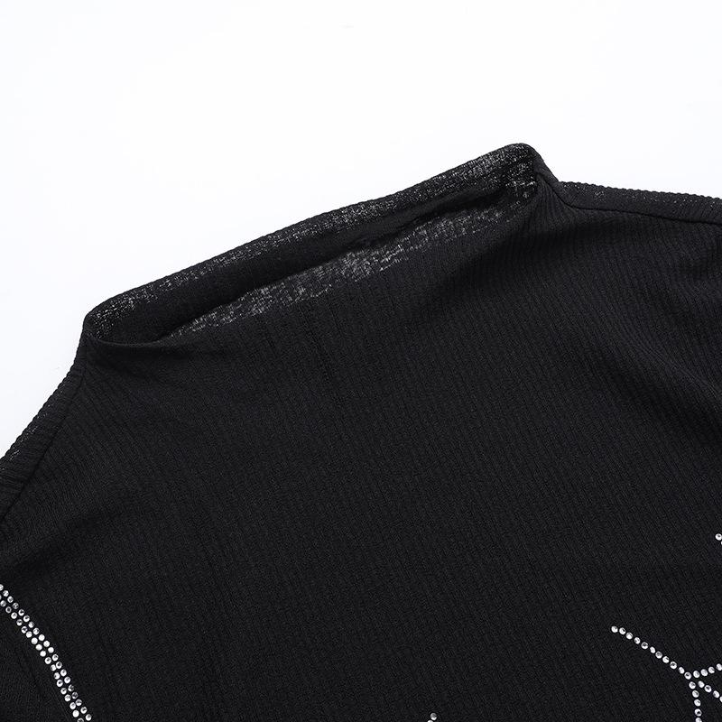 Long sleeve spider web beaded top