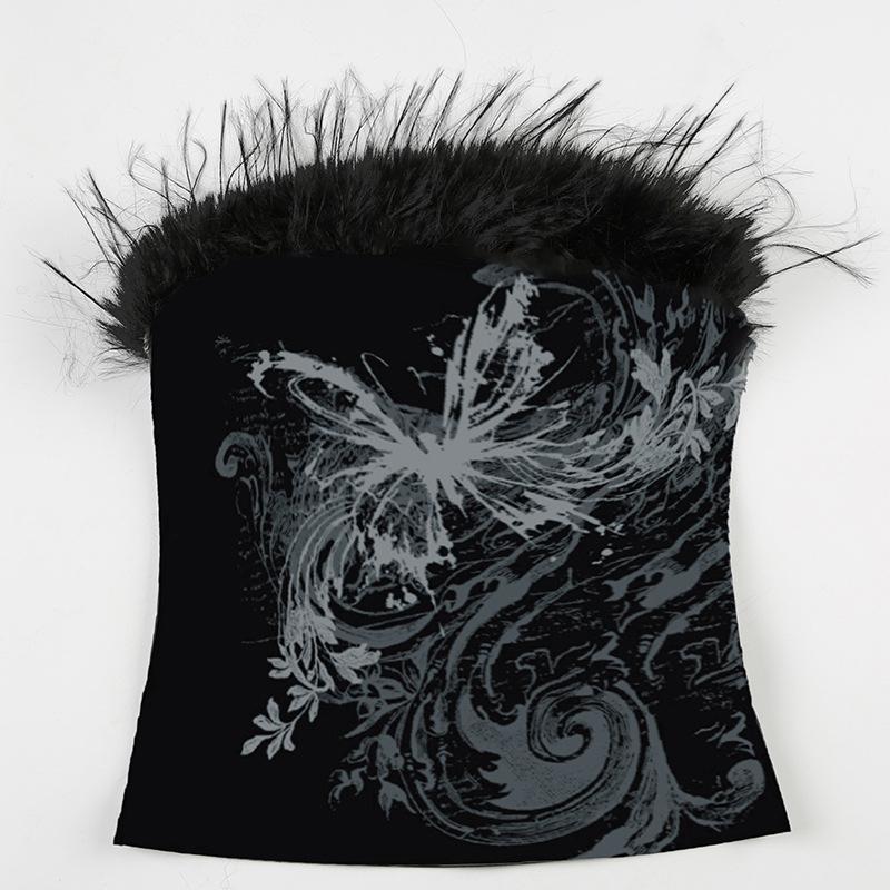 Butterfly print fluffy tube top