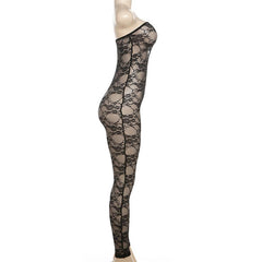 Lace see through solid tube jumpsuit