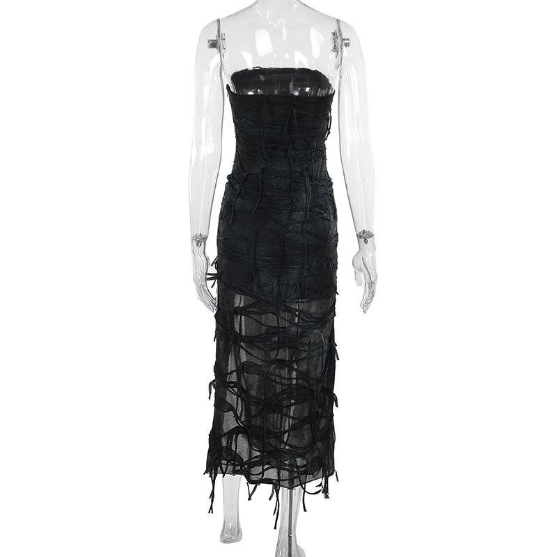 Tie dye slit backless tube maxi dress