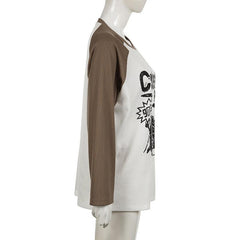 Crewneck long sleeve contrast letter print top
