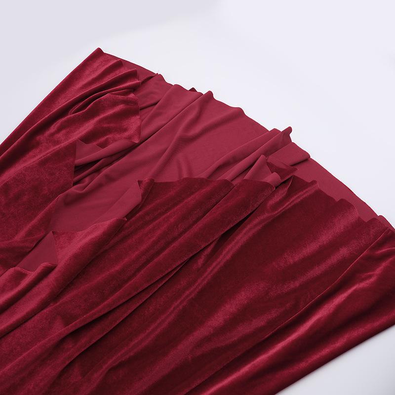 Off shoulder lace hem slit velvet metal applique ruched maxi dress  | red tango dress