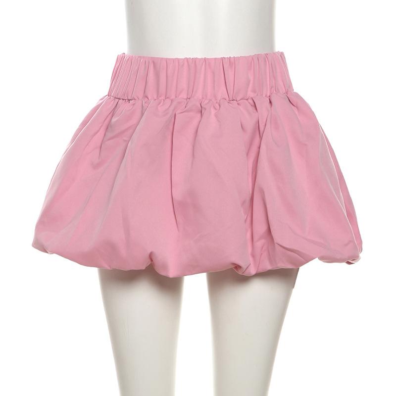 Ruched high rise solid bubble mini skirt