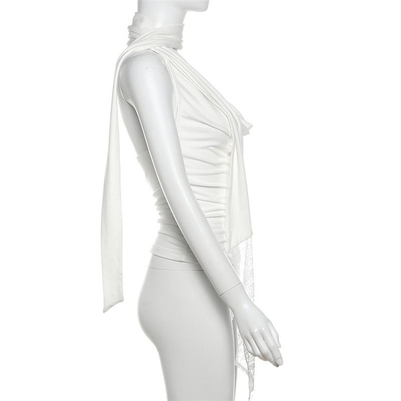 Halter cowl neck ruched backless top