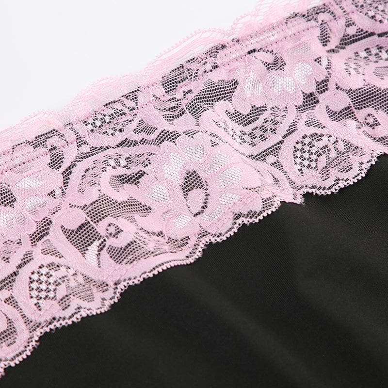Lace patchwork contrast backless tube top