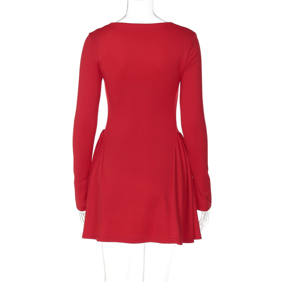 Long sleeve bowknot solid ruched mini dress  | red tango dress