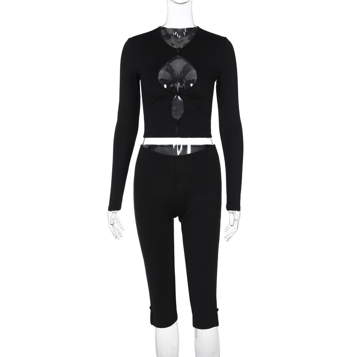 Long sleeve hollow out bowknot pant set