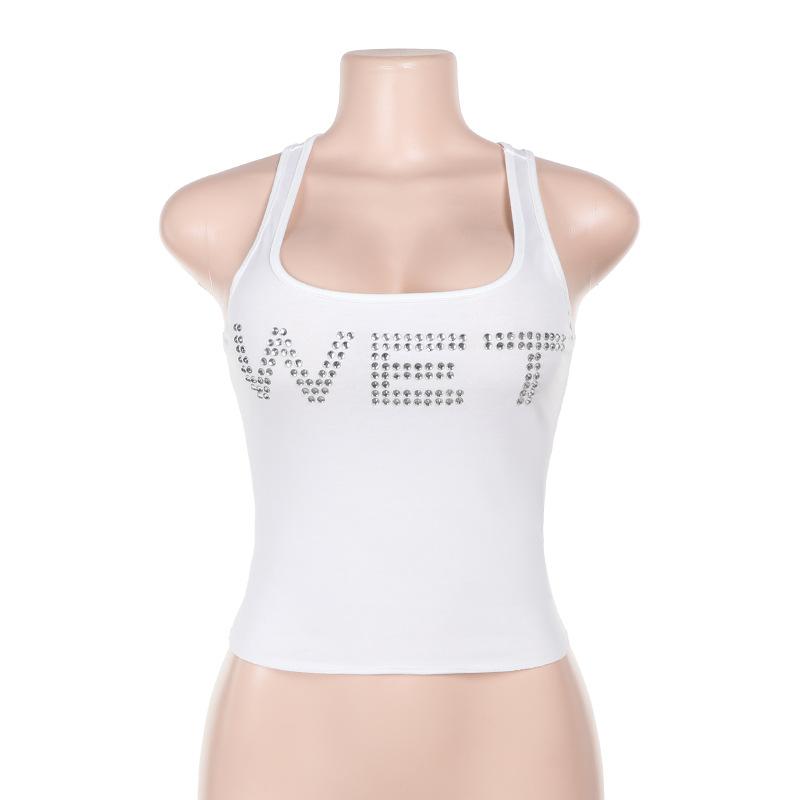 U neck beaded solid tank top