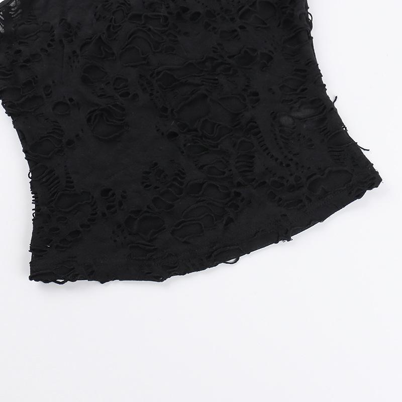 Halter u neck o ring hollow out see through top