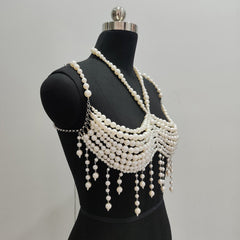 Halter pearls hollow out backless tassels top