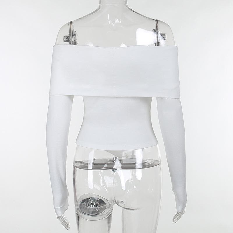 Long sleeve off shoulder irregular ribbed backless top