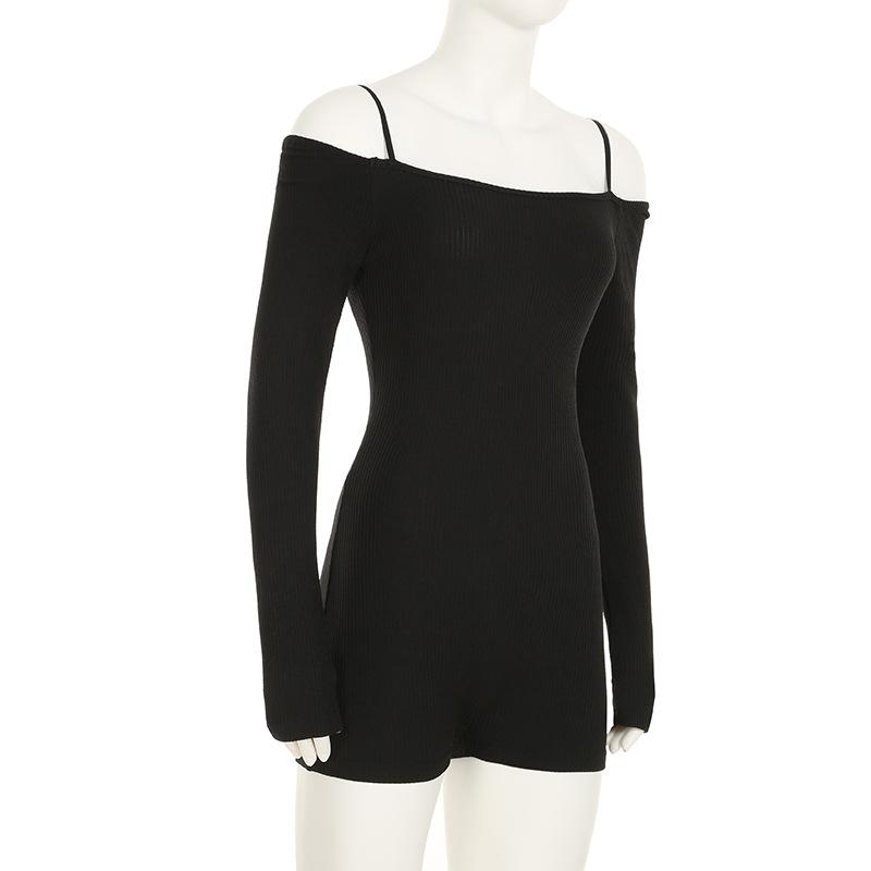 Off shoulder long sleeve solid romper