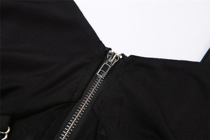 Zip-up mesh solid backless crop cami top