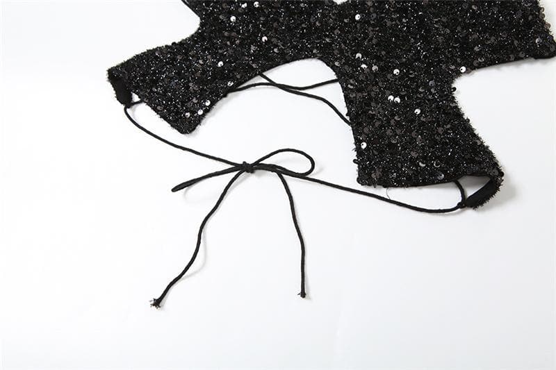Textured ruched v neck glitter cross back solid mini dress  | black rave dress  | black rave dress