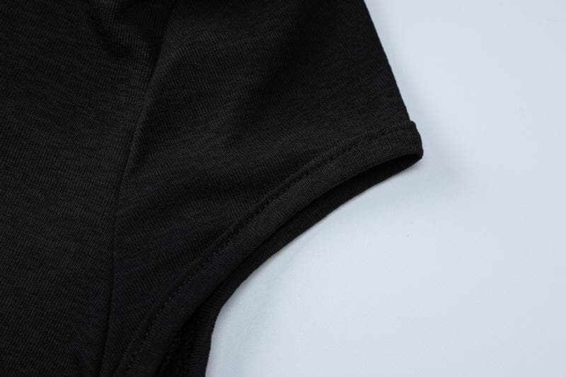 Cap sleeve crewneck letter pattern beaded crop top